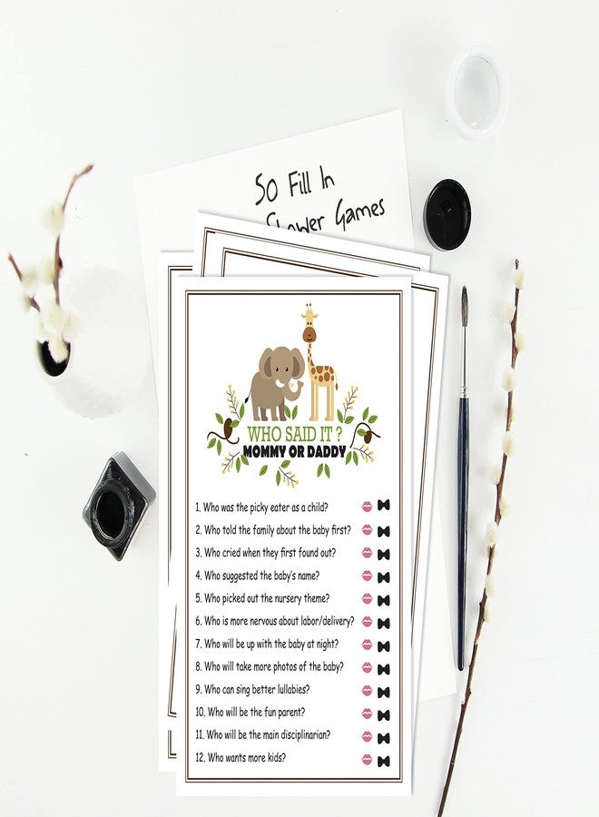 Inkdotpot لعبة "من قالها؟" من إنك دوت بوت، لعبة مسلية لحفلات استقبال المولود الجديد، 50 ورقة، لعبة مناسبة للجنسين، بتصميم زرافة وفيل. - Image 5